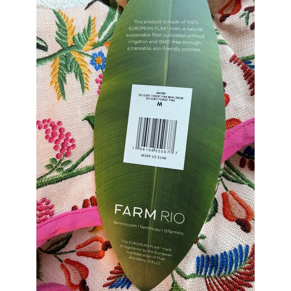Farm Rio NEW Delicate Forest Pink Linen Mini Dress, Med - Picture 11 of 15